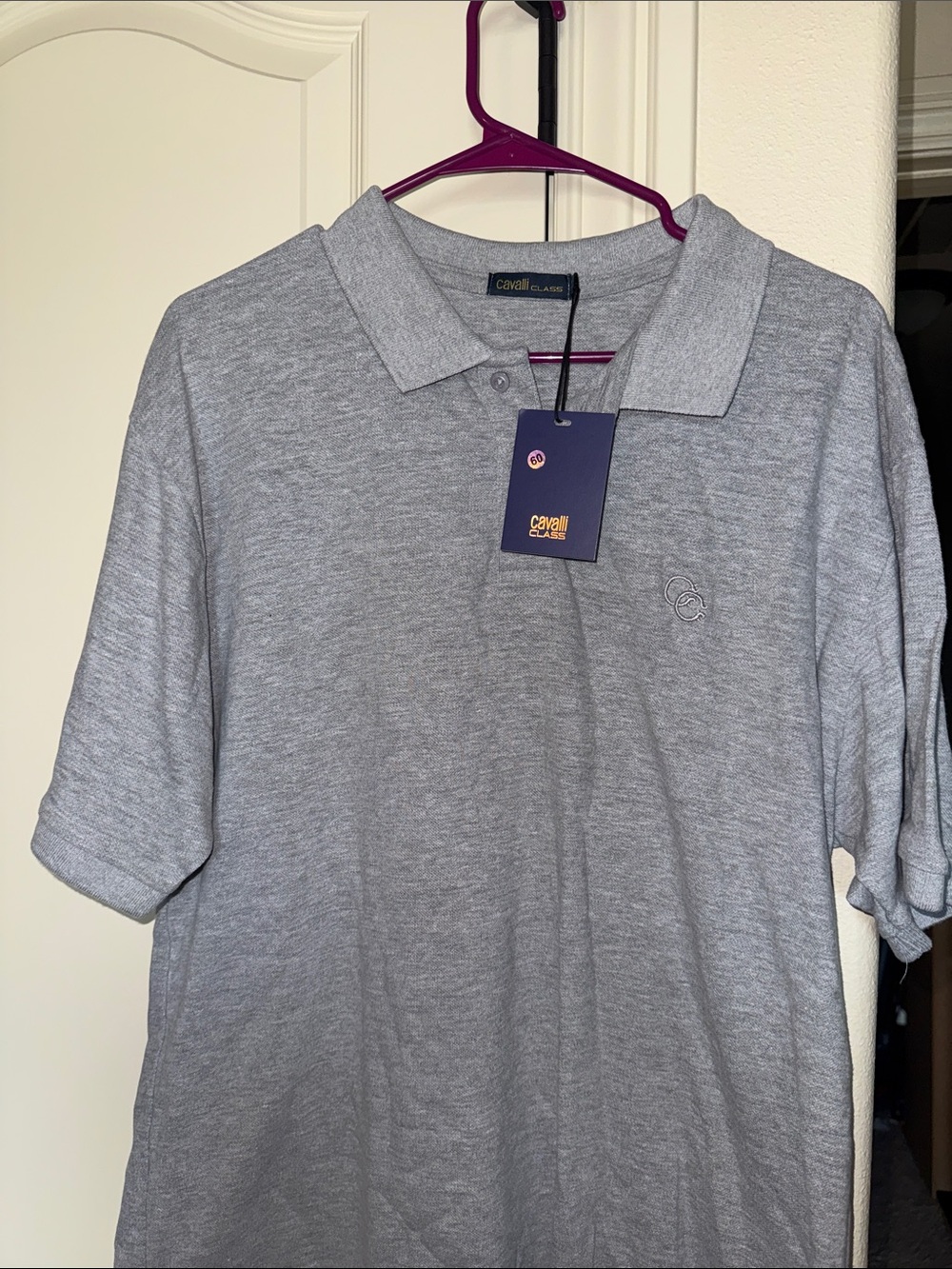 Cavalli Class Light Gray Men’s Polo with Embroidered Logo